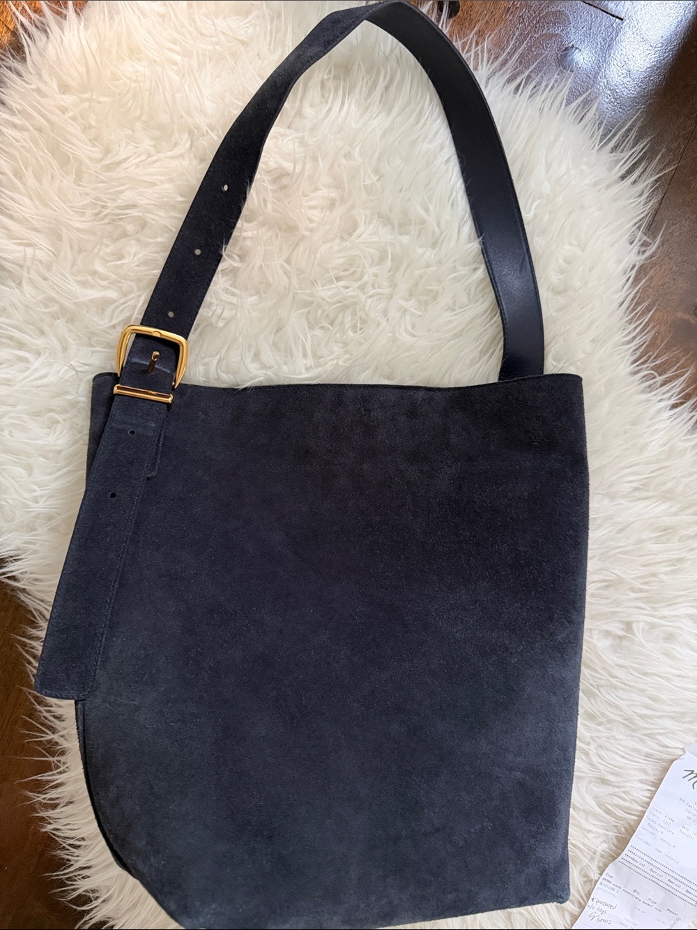 Madewell “The Essential” navy suede bucket bag deep indigo blue, gold buckle NEW - Picture 16 of 16
